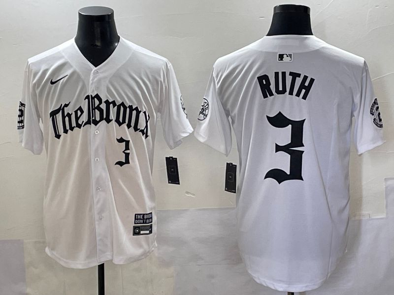 Men 2025 New York Yankees #3 Ruth White Five generations Joint Name Nike MLB Jersey style 4